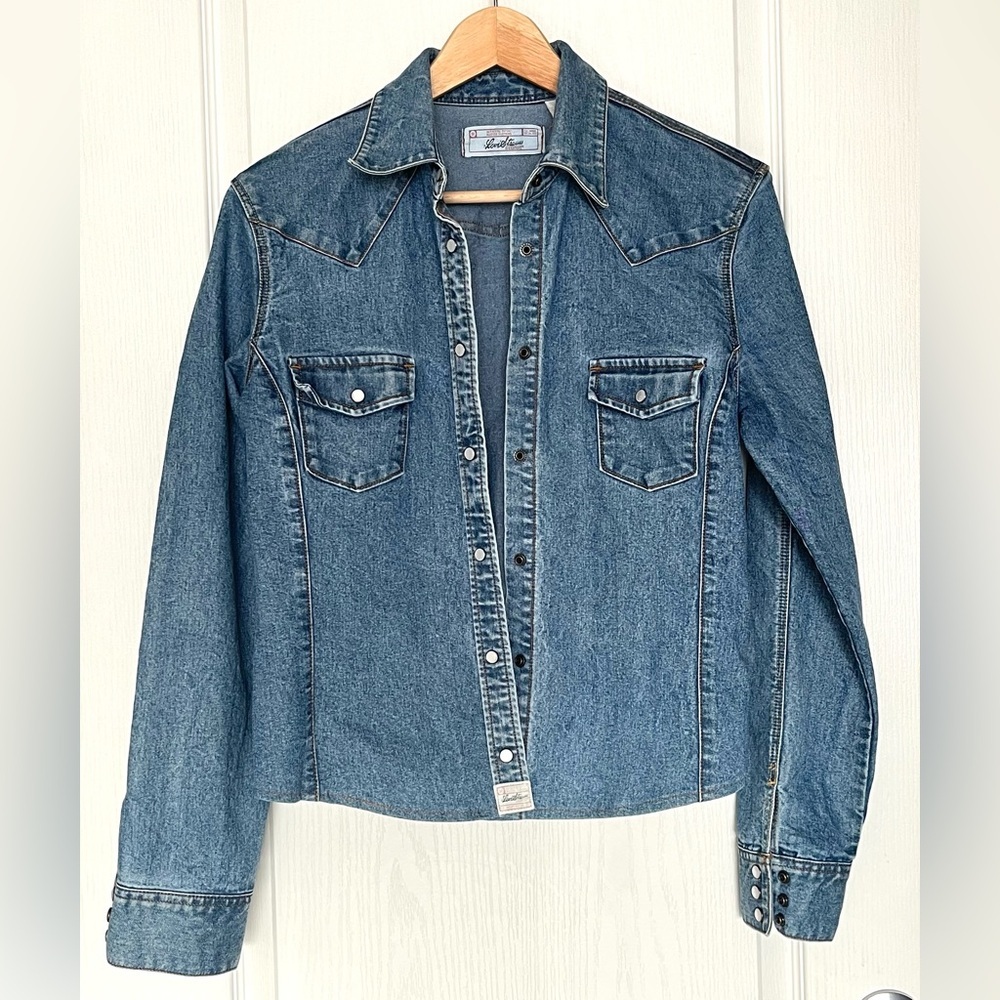VTG 2003 Levi’s Denim Button-Up Shirt Jacket Overshirt Blue Sz M Shacket Y2K